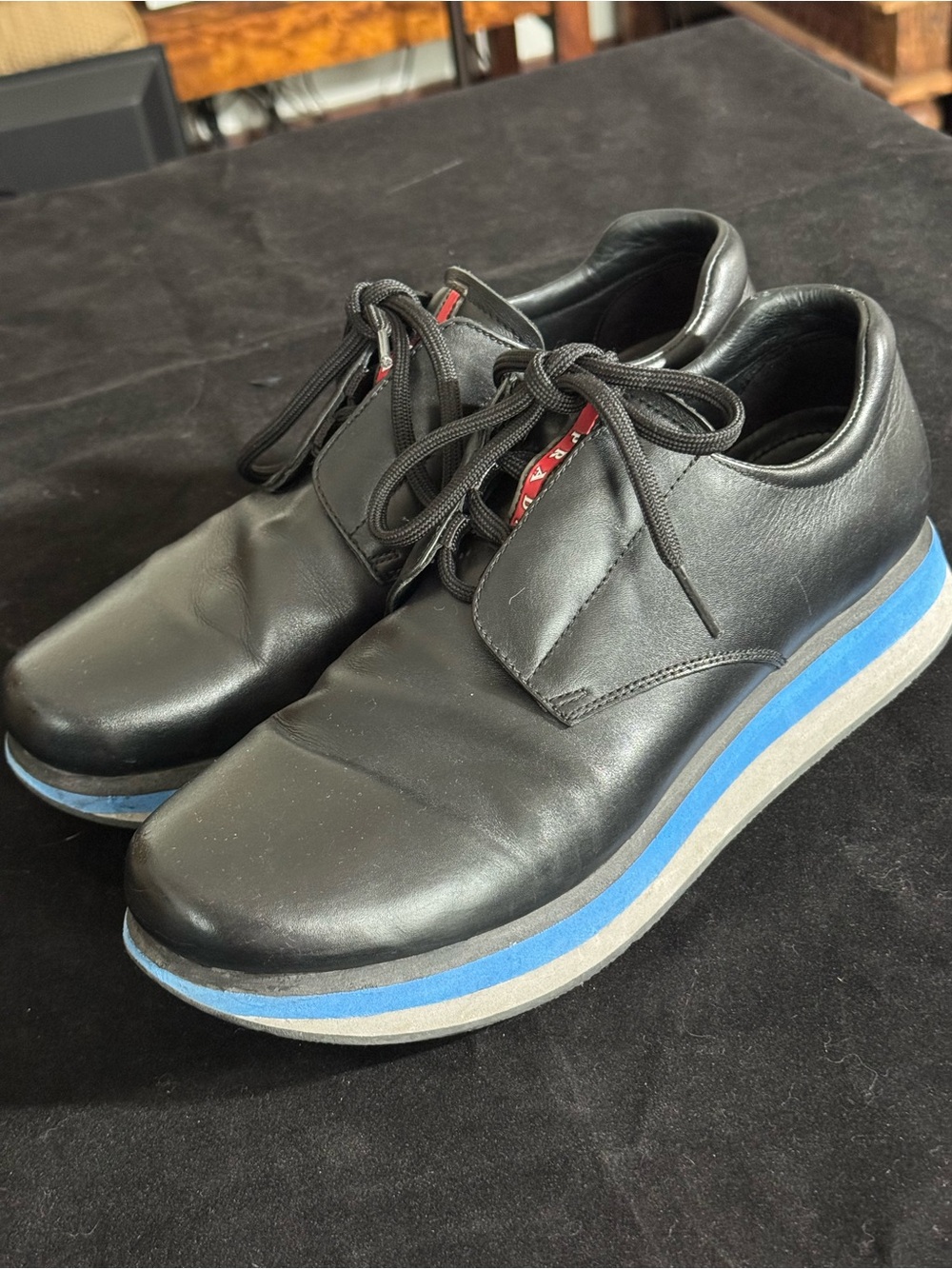 Prada black leather sneakers size 7.5, 8.5 US men’s sneakers shoes